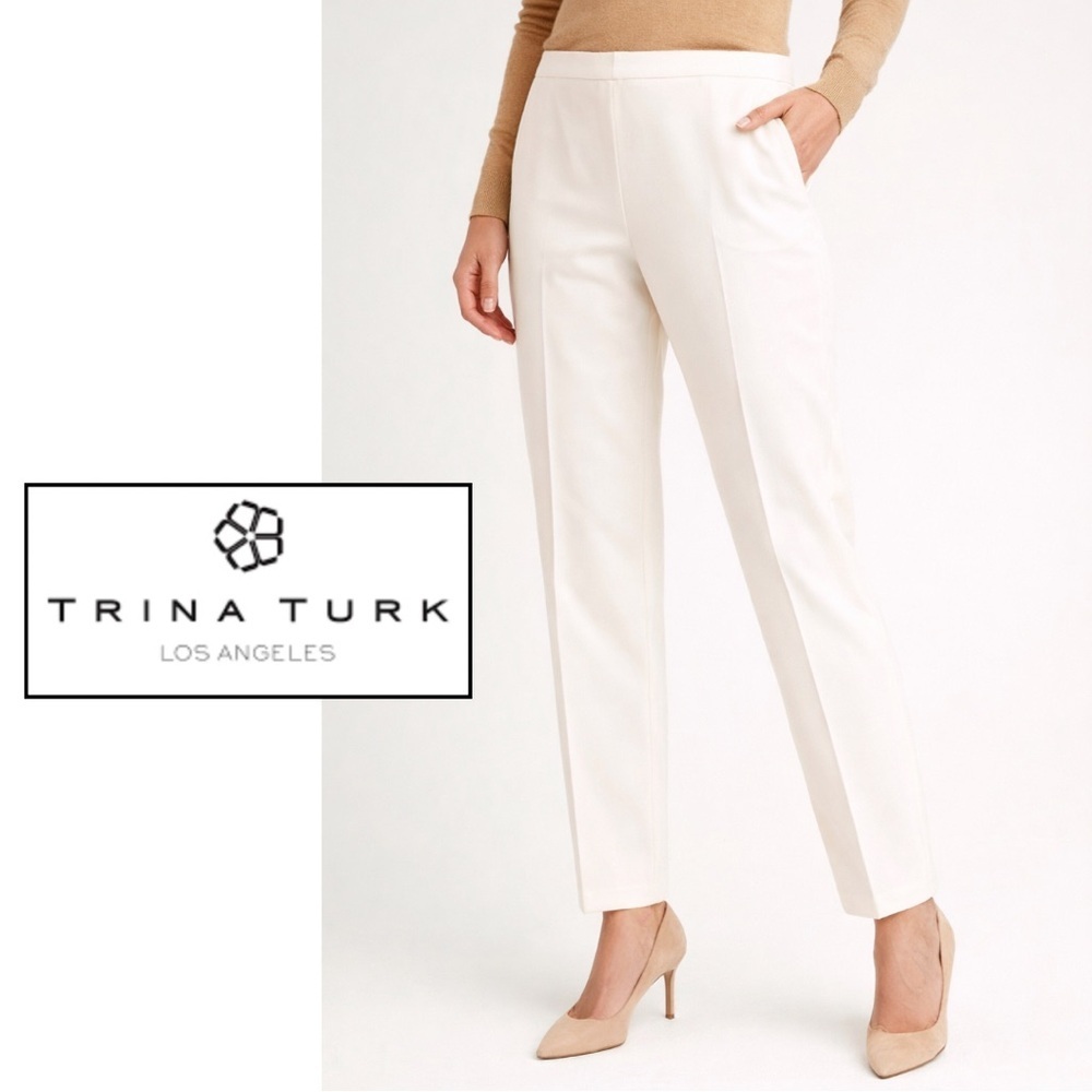 Trina Turk Lined Winter White Cream Mid-weight Side Zip Pockets Pants 6 stretch